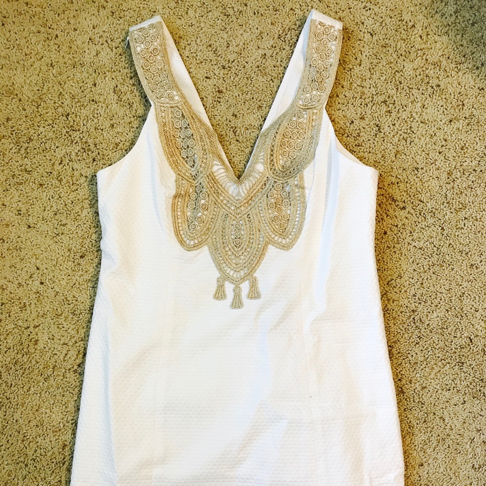 Lilly Pulitzer white and gold shift dress